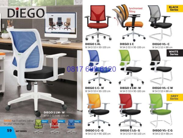 Kursi Kantor Donati Diego 1 AL | Diego 1 C | Diego V1-C | Diego 1 LWW | Diego 1 CG | Diego 1 LGG | Diego V1 CG