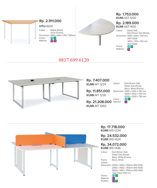 Meja Kantor/Meja Kerja Chitose HTU-6014#KUMI AST-1200#KUMI AST-1400#KUMI MT-1224#KUMI MT-1236#KUMI MT-1260#KUMI WS-1224#KUMI WS-1424#KUMI WS-1436