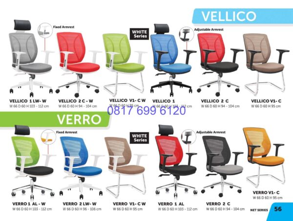 Kursi Kantor Donati Vellico 1 LWW | Vellico 2 CW | Vellico V1-CW | Vellico 1 | Vellico 2C | Verro 1 AL | Verro V1-CW | Verro 1 AL | Verro 2 C | Verro V1-C